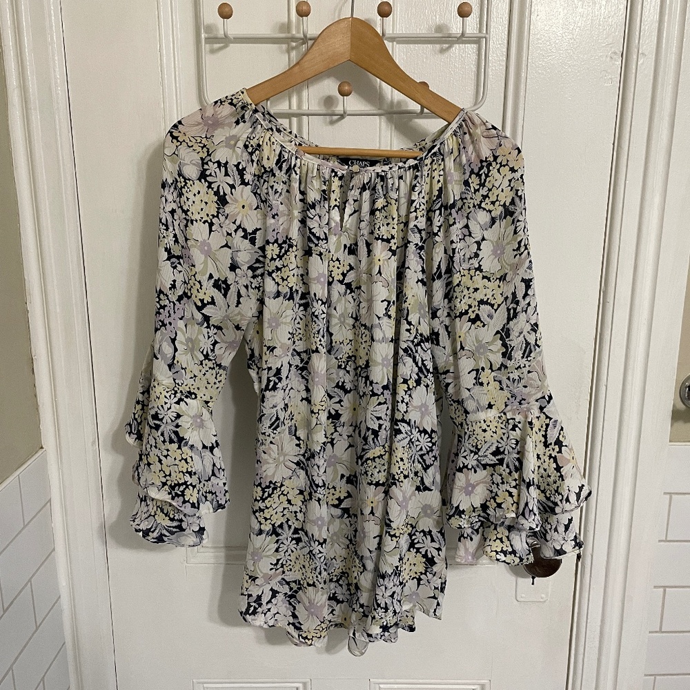Chaps Floral Flowy Blouse, Size XL